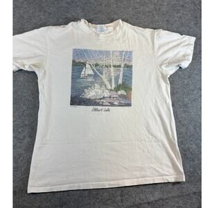 VINTAGE 90s Elkhart Lake Shirt Mens Large White Graphic Nature Single Stitch Tee